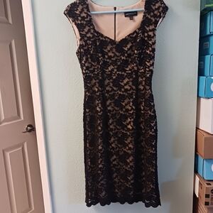 Black Lacy Overlay Midi Cocktail Dress | Connected | Size 6